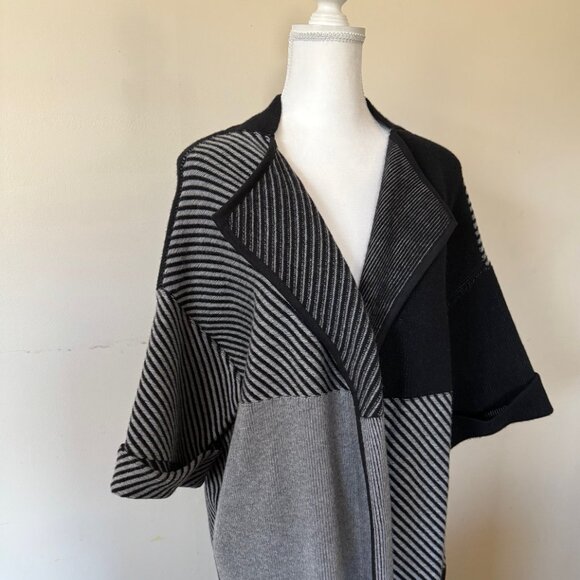 $1898 Lafayette 148 NY Women M/L GEO Wool Pocket Knit Long Jacket Coat Cardigan - Picture 6 of 9